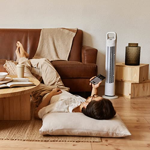 Newlux - Turmventilator ohne Flügel W80 (45W) 3 Geschwindigkeitsstufen, 70° Oszillation und Timer 120min. Standventilator mit Kupfermotor und Transportgriff. Keine Installation (Weiß)