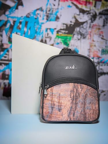 Image of ZOUK Dalila Mini Daypack | Stylish Small Backpack for Women | Compact | Bag for Girls | Daily College Use | Travel Day Pack | Vegan Leather | Handcrafted | Water-Resistant