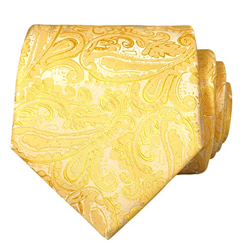 Alizeal Men's Paisley Floral Tie Handkerchief Wedding Woven Necktie Set, Yellow #TOP1