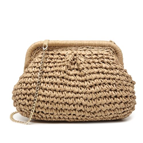 Image of Afashor Straw Clutch Purse for Women Summer Beach Woven Evening Bag Dumpling Casual Shoulder Handbag