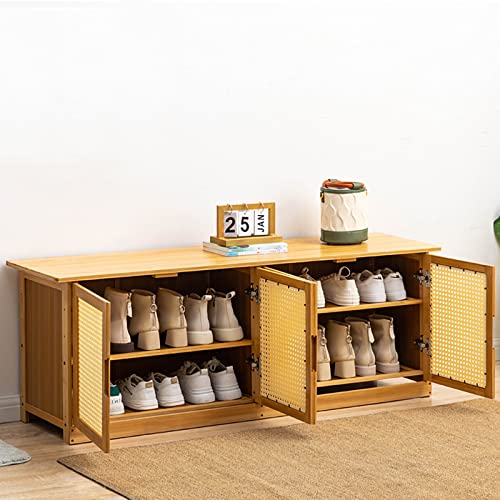 Zapatero de bambú para entrada con espacio de almacenamiento, organizador de 2 niveles transpirable, zapatero de gran capacidad con puertas para pasillo y sala de estar (100 x 32 x 47 cm, na