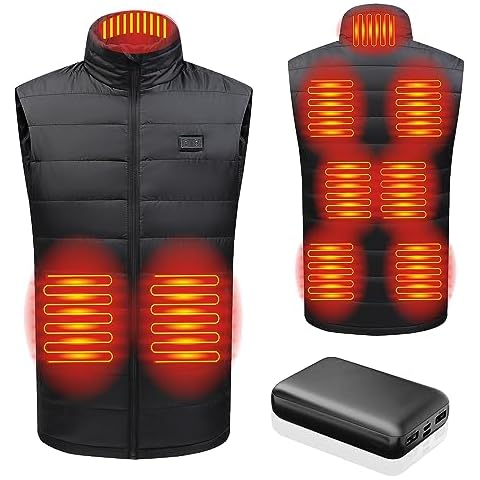 TAMEYA Mens Heated Vest with 3 Heating Level & 9 Heating Zones, Washable Lightweight Zip Heated Vest with Battery Pack(Black, XL) Cover
