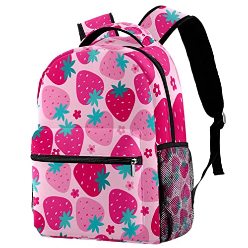 Sac à dos fraise rose pour livres de classe et sorties scolaires quotidiennes