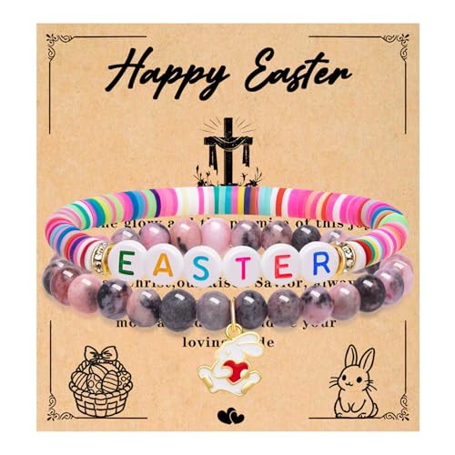 Easter Gifts for Teen Girls & Women - Bunny Beaded Bracelet Set - Perfect Easter basket stuffers