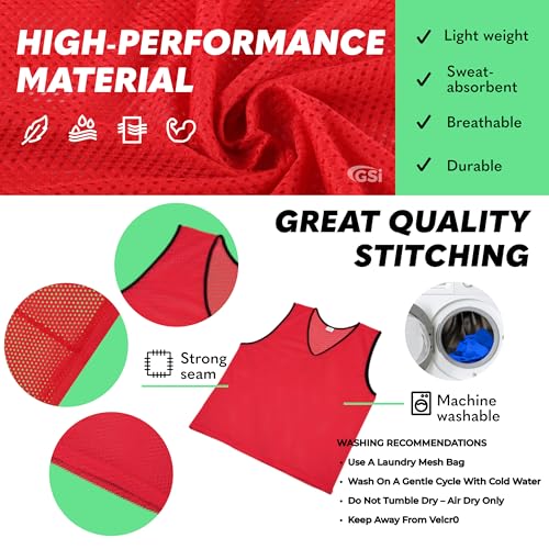 Image of GSi Sports Pinnies - Packs of 6 or 12 - Free Size - Mesh Training Vests for Soccer, Basketball - 6 Color Options