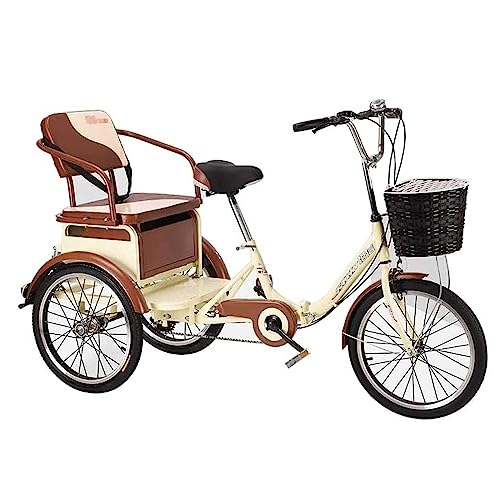 Triciclo, Triciclo de 3 Ruedas for Adultos - Bicicleta Plegable 6 velocidades con Asiento Trasero for niños y Frenos Delanteros Traseros for Hombres Mujeres (20 Pulgadas)