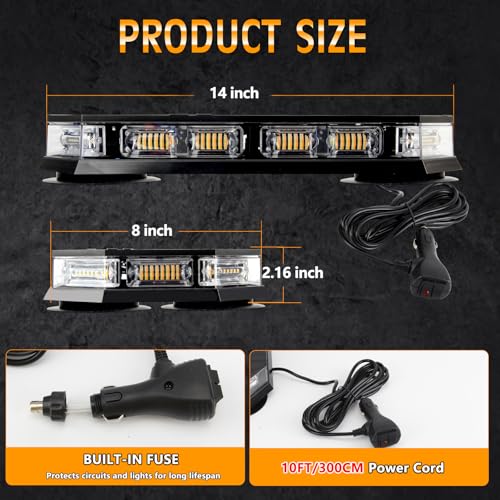 JESTMOTOR 102LED Amber Rooftop Strobe Lights Bar 16 Modes Magnetic Strobe Lights, 12-24V Emergency Light Bar for Trucks, Construction Vehicles and Snowplows by JESTMOTOR - Image 2
