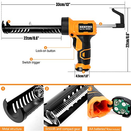 BEETRO Cordless Caulking Gun, 6V Automatic Adhesive Gun, 1/10 or 300ML Tube, 70mm/min Caulking Speed, Using 4 AA Batteries (Not Include)
