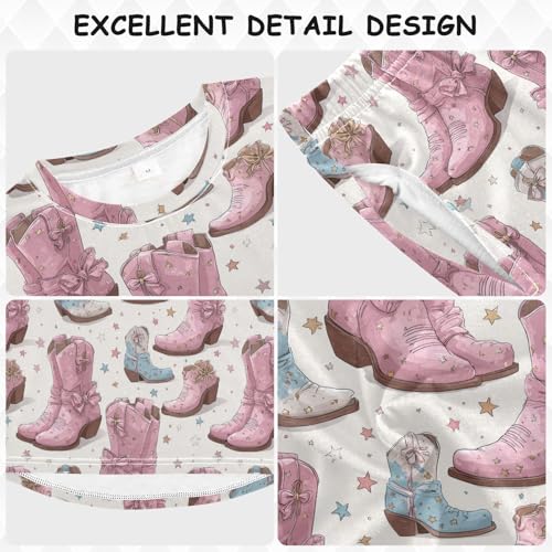 Cowgirl Boots with Stars Soft Pajama Set for All Seasons,Breathable Pjs Long Sleeve Sleepwear,Comfy Loungewear 2 Piece Underwear Set 4T3