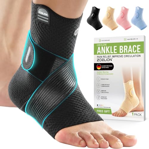 ZOELION Ankle Support with Removable Unique Fishnet Strap, 3D Knit Actively Breathable Ankle Compression Support, Ankle Support for Ligament Damage, Achilles Tendonitis, Pain Relief &Recovery,Black/L