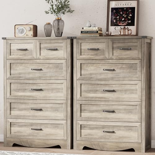 Image of Dresser for Bedroom with 6 Drawers, 49 inch Tall Wood Chest of Drawers with Deep Drawers & Mental Handle, Modern Dresser TV Stand, Wooden Closet Storage Organizer for Living Room, Hallway, Entryway, Grey