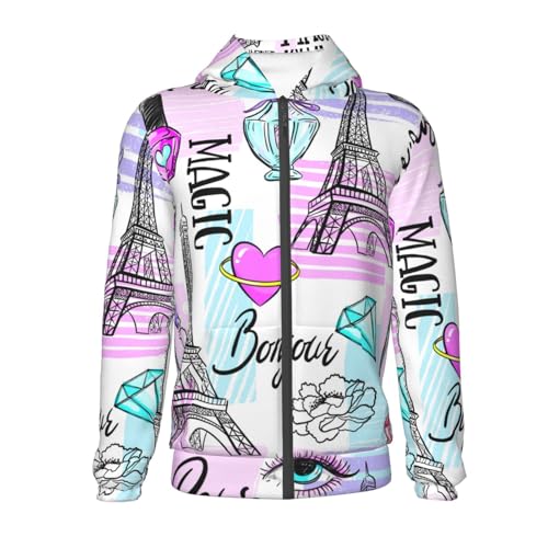 Eiffel Tower and Hearts Kid Hoodies Boys Zip Up Sweatshirts Girls Pullover with Pocket2