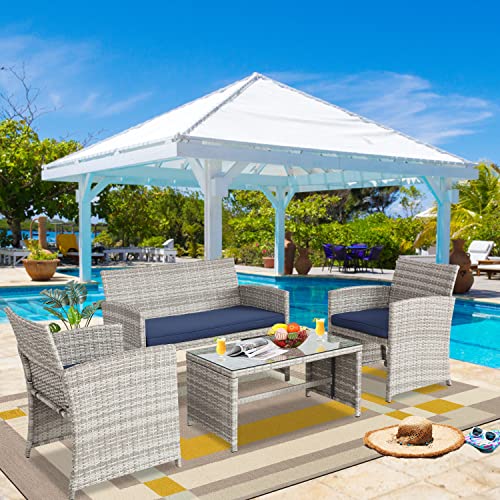 image for BPTD 4 Pieces Outdoor Furniture Set PE Wicker Ratten Chairs Set Conver