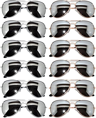 12 Pack Aviators Mirrored Lens Eyeglasses Metal Gold, Silver Frames Owl ®. #TOP16