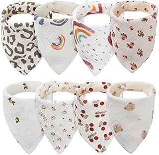 WD&CD 8 Pieces Baby Dribble Bibs, Baby Bandana Bibs with 2 Adjustable Button, Soft and Absorbent for Newborn Girls Boys