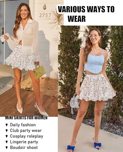Image of Avidlove Women's Pleated Skirt Boho Ruffle Flowy Mini Skirts High Waisted Flared Skater Skirt Basic Outfits