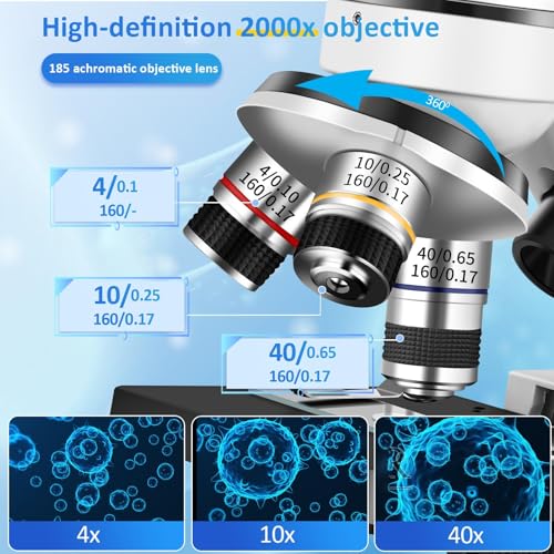 Image of Herwicm Microscope,40X-2000X Microscope with Phone Adapter & Slides Set,Suitable for Students School Lab and Home Education (Monocular Microscope)