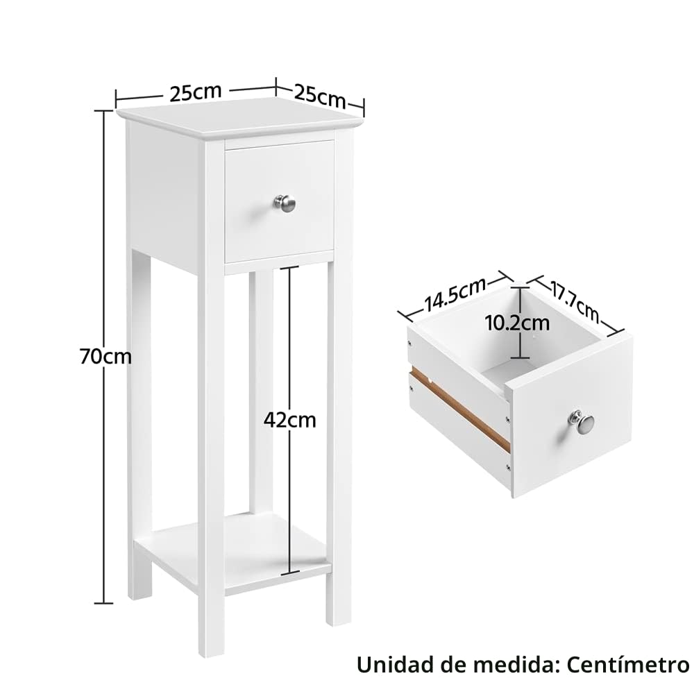 Yaheetech Mesita de Noche de Estrecha 25x25x70cm Mesita de Noche Alto con Cajón Mueble para Teléfono de Sofá, Dormitorio Color Blanco