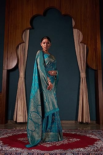 Vardha teal banarasi silk saree – image 4
