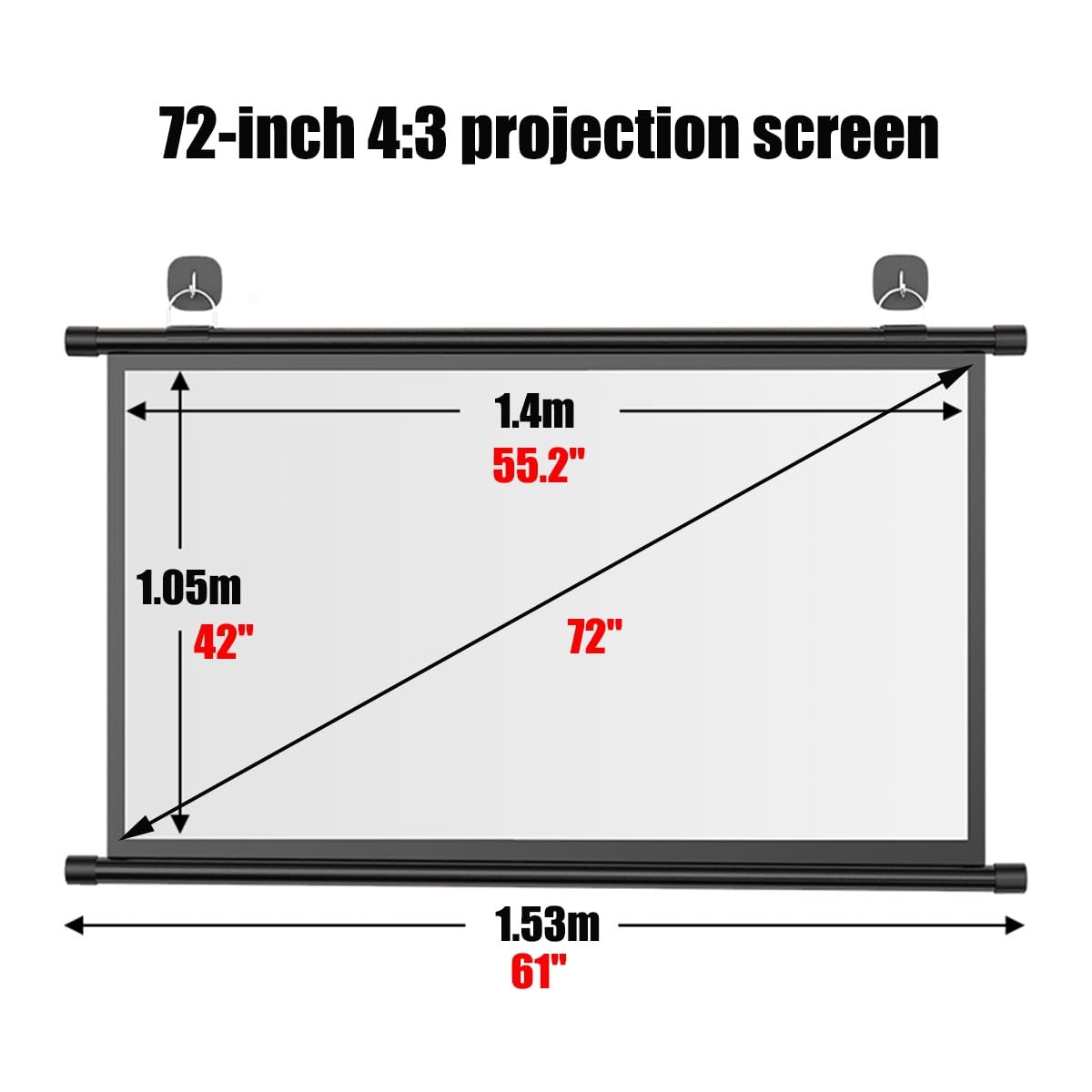 Schermo di proiezione 60 Pollici formato 4:3/16:9, telo proiettore Portatile per videoproiettore Full HD 3D 4K, Home cinema theater ufficio Schermo Proiettore Anti-piega (Size : 72" (4:3))
