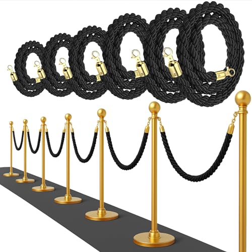 5FT Black Braided Stanchion Rope Set – 6 Pack Thick Twisted VIP Ropes for Stanchion Posts Elegant Crowd Control Stanchions and Rope Barrier for Events and Parties