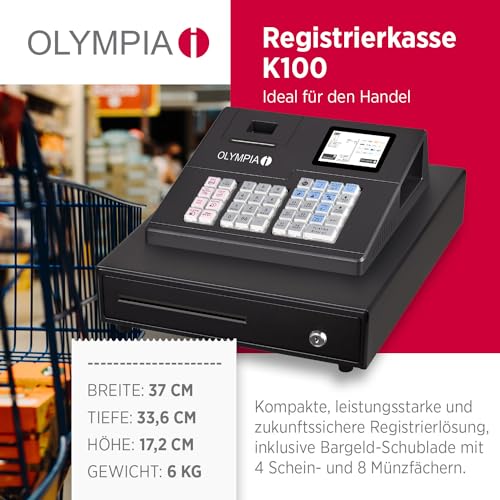 Olympia K100 cash register | cash register for retail | LED customer display | 58 mm thermal printer | Android 11 operating system | hub keyboard 39 keys | graphic receipt logo | incl. cash drawer