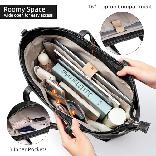 Image of KALIDI Tote Bag Zipper Shoulder Bag Faux Leather Purses Satchel for Women Casual Handbag Work Dating College
