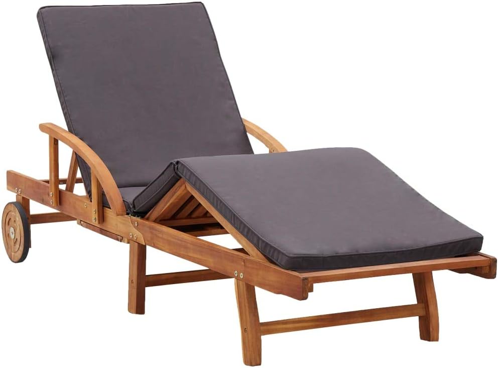 Sun Lounger with Cushion,Backyard Chaise,Napping Loungers,Comfortable Loungers,Portable Loungers,Patio Lounge Chair,Adjustable Backrest and Footrest,for Patios,Pools,Lawns,Camping,Solid Acacia Wood