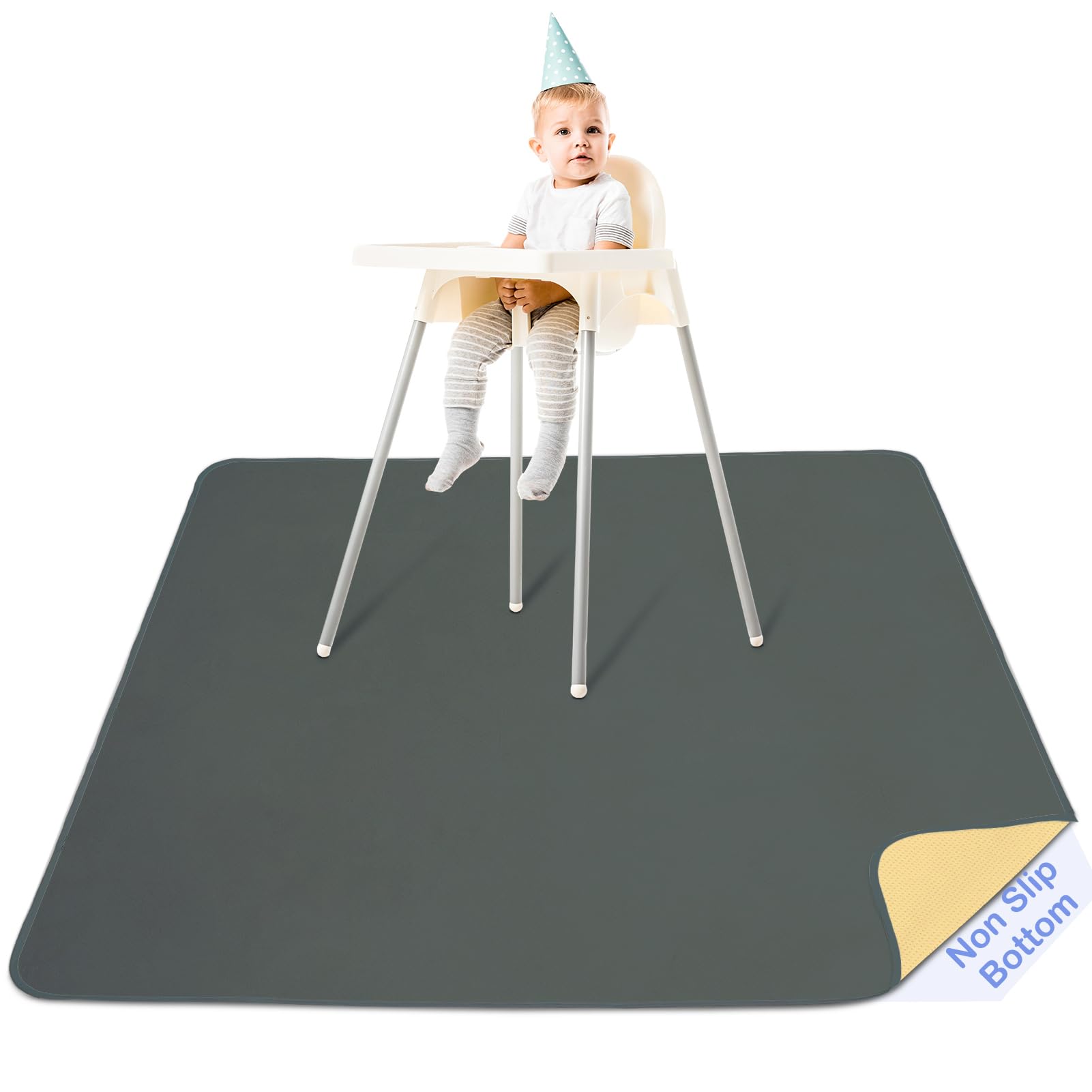 High Chair Splash Floor Mat,Unicorn Castle Waterproof Washable Slip Splash Mat for Under High Chair Food Catcher,Grey,107x117cm