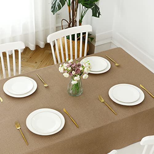 Image of Romanstile 100% Waterproof PVC Tablecloth, Rectangle Oil Spill Proof Stain Resistant Vinyl Table Cloth, Wipe Clean Plastic Table Covers for Kitchen /Dining /Parties - 54 x 78 Inch, Caramel