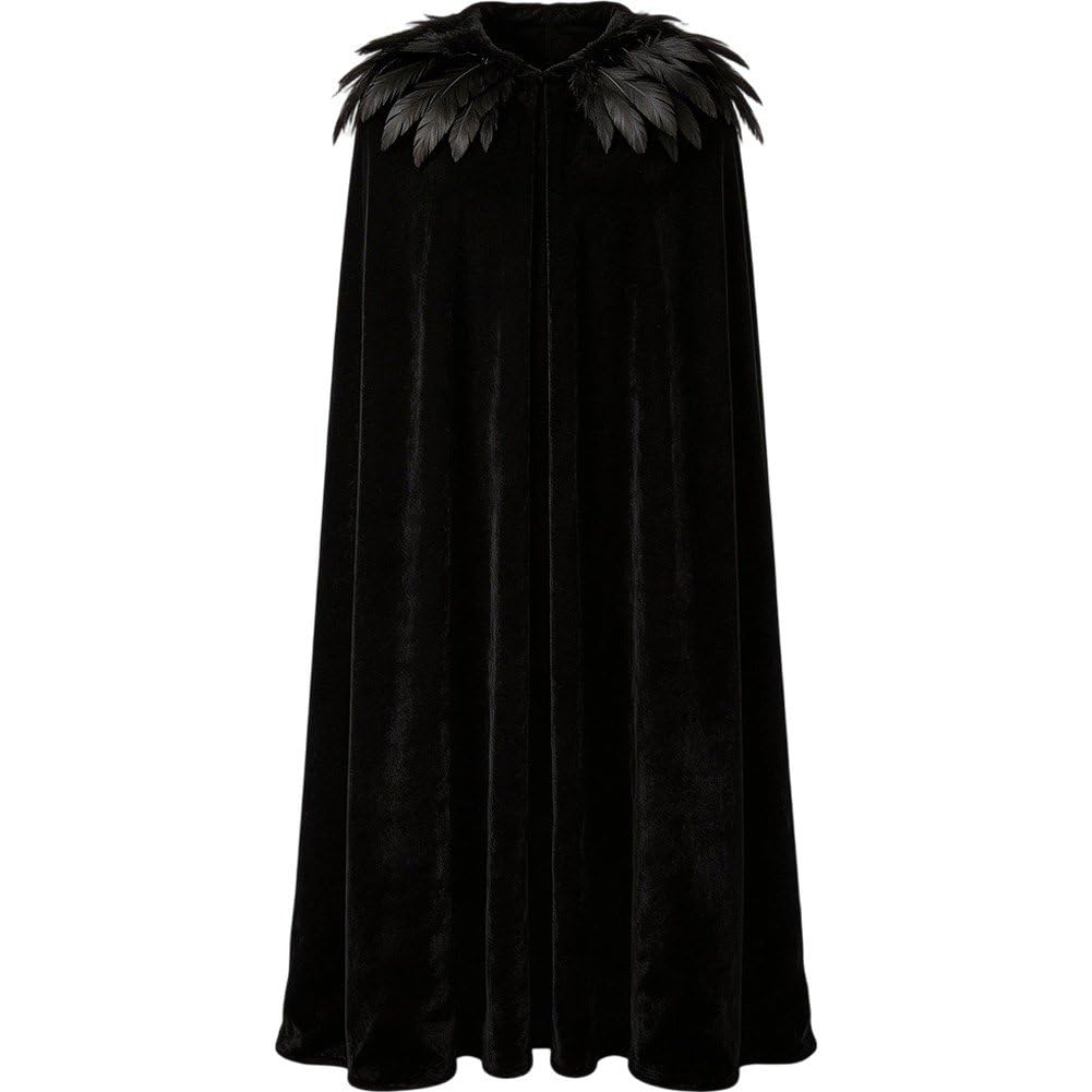 Sslvya Gothic Feather Cloak Shawl Cape with Feather Collar Cloak Witches Cape Halloween Cosplay Costume