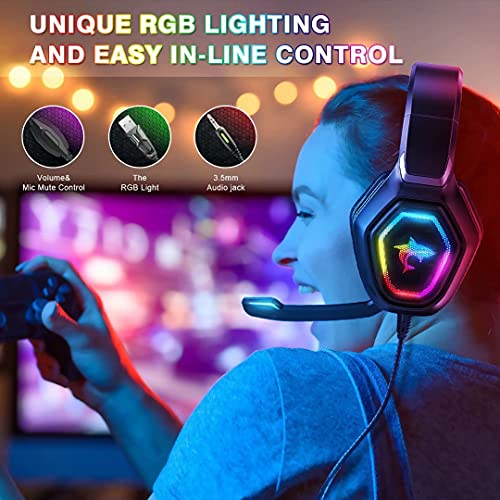 Wlevzzor Gaming Headset With Microphone Ps5 Headset With Noise Canceling Mic Rgb Led Light, Stereo Surround Sound Over Ear Gaming Headphone For Ps5 Ps4, Switch,Xbox One,Laptops,Pc,Phones #TOP2