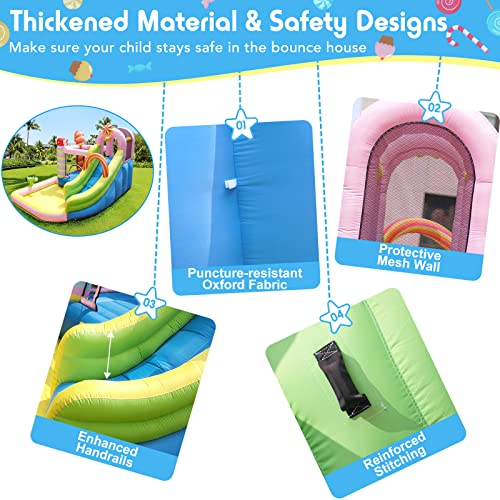 NBSPORT Inflatable Bounce House Water Slide, 6 in 1 Sweet Candy Water Park, Wet Dry Combo Bouncy Castle with 450W Blower, Splash Pool, Water Slide for Kids and Adults Backyard Party Gifts