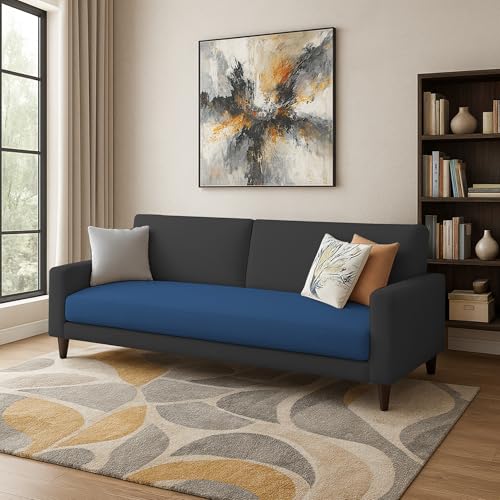 Image of Kathleen 3 Seater Sofa Set for Living Room - Foldable Convertible Couch Furniture for Home, Office or Guest Use, Modern Designer Stylish Comfortable (Blue Black)
