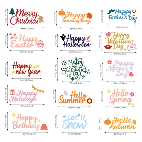 INFUNLY 15pcs Holiday Word Dies for Card Making Happy Mother's Day Greeting Die Cuts Happy Birthday Metal Phrase Dies for DIY Scrapbooking for Sizzix Spellbinders Gemini Die Cut Machine