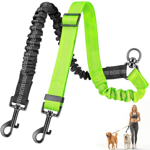 IWIDYA Guinzagli doppi per due cani di Piccola, senza grovigli, nessun aggrovigliamento, girevole a 360°, per cani di piccola taglia media e grande taglia (Nero+Verde)