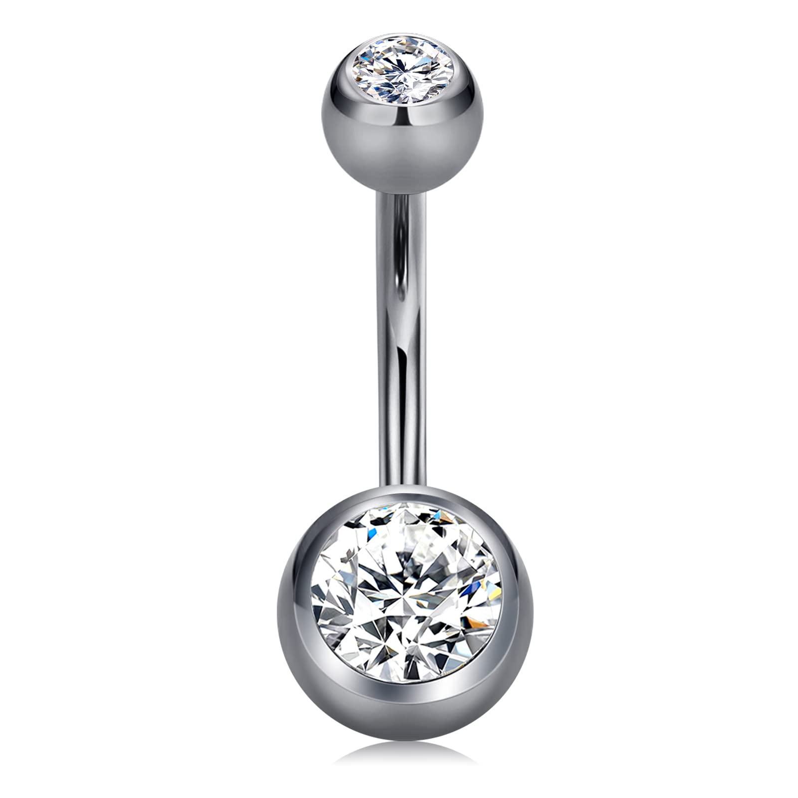 incaton G23 Titanio Piercing Ombligo Anillo 14G Barra de Vientre con Cristal CZ Bananabells Piercing Joyería 6mm 8mm 10mm