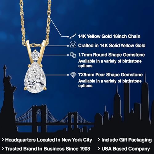 Gem Stone King 14K Yellow Gold Lab Grown Diamond Pendant Necklace for Women | 0.54 Cttw | Gemstone April Birthstone | Pear Shape 7X5MM | DEF Color | VVS-VS Clarity | With 18 Inch Chain2