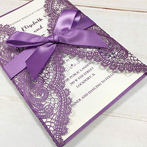 Purple And Gold Laser Cut Invitation Belly Band With Pearls Elegant Wedding Invitation Classic Ws098 Wedding Invitations Wedding Invites Paper