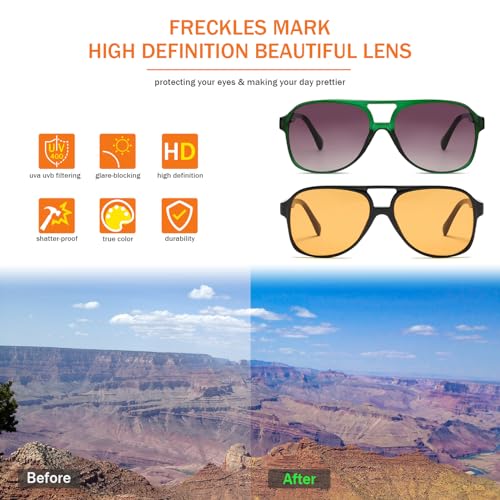Image of Freckles Mark Vintage Retro 70s Sunglasses for Women Men Classic Large Square Aviator Trendy Glasses