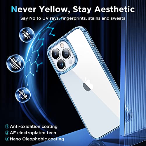 Simtect Ultra Clear Designed For Iphone 14 Pro Case [Non-Yellowing] [Strongly 10 Ft Military Drop Protection] Slim Fit Yet Protective Shockproof Bumper With Airbag Case 6.1 Inch- Light Blue Edge #TOP2