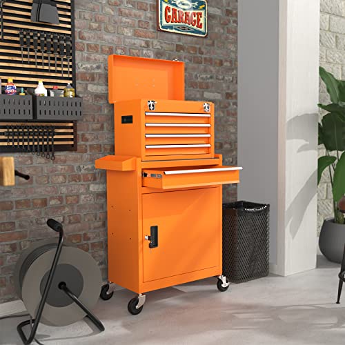 Dusacom 5-Drawer High Capacity Rolling Tool Chest, Removable Toolbox On Wheels Organizers, Lockable Tool Box Tool Storage Cabine With Drawers And Wheels For Workshop And Warehouse (Orange) #TOP3