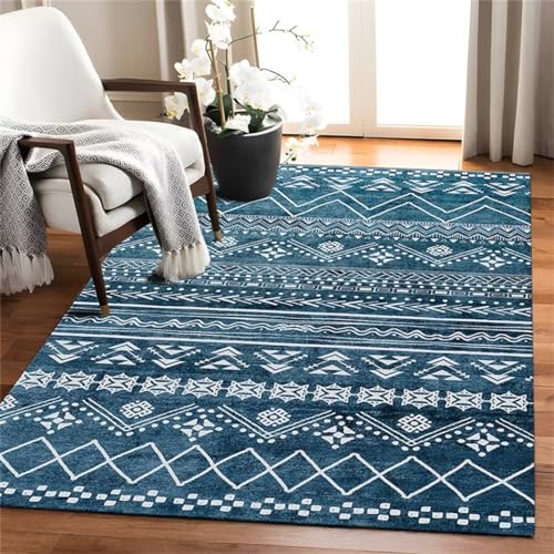 Tapis chambre garcon bleu rétro géométrique grand format pour espace de jeu - 2