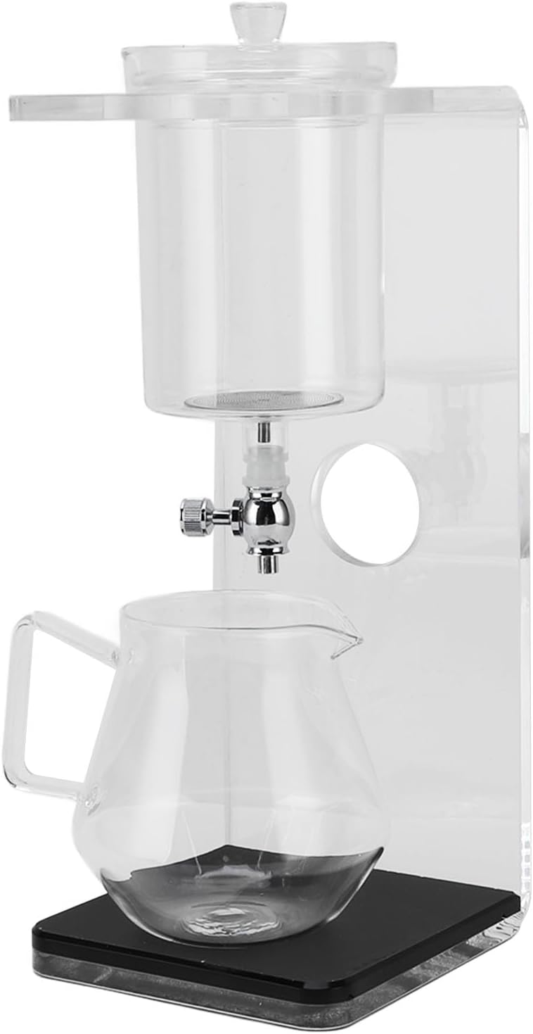 Cold Brew Dripper Teapot, Multifunctional Glass Drip Tower for Blossom Green Tea, Iced Coffee Maker Wooden, 6-8 Cup, with Filter and User Friendly Manipulation for Tea Brewing