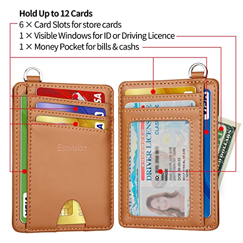 Image of Slim Minimalist Front Pocket Wallet, RFID Blocking Credit Card Holder Wallet with Detachable D-Shackle for Men Women, Cowhide Glossy Brown, M, Minimalist