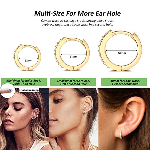 Silver Huggie Hoop Earrings for Women, 3 Pairs Tiny Hypoallergenic Sterling Silver Cartilage Hoops | 14k Gold Small Cubic Zirconia Cuff Earrings Mini Piercing Jewelry (6/8/10/12mm)3