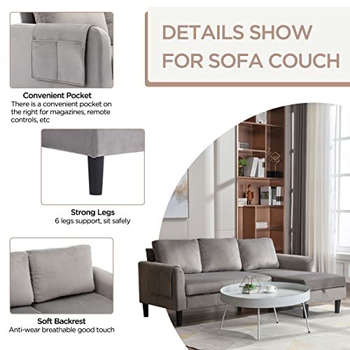 Akrenar Reversible Sectional Sofa With Storage, Modern Velvet Fabric Sleeper Sofa L-Shaped Couch, Sectional Couches For Living Room, Bedroom, Apartment,Office(Gray) #TOP3