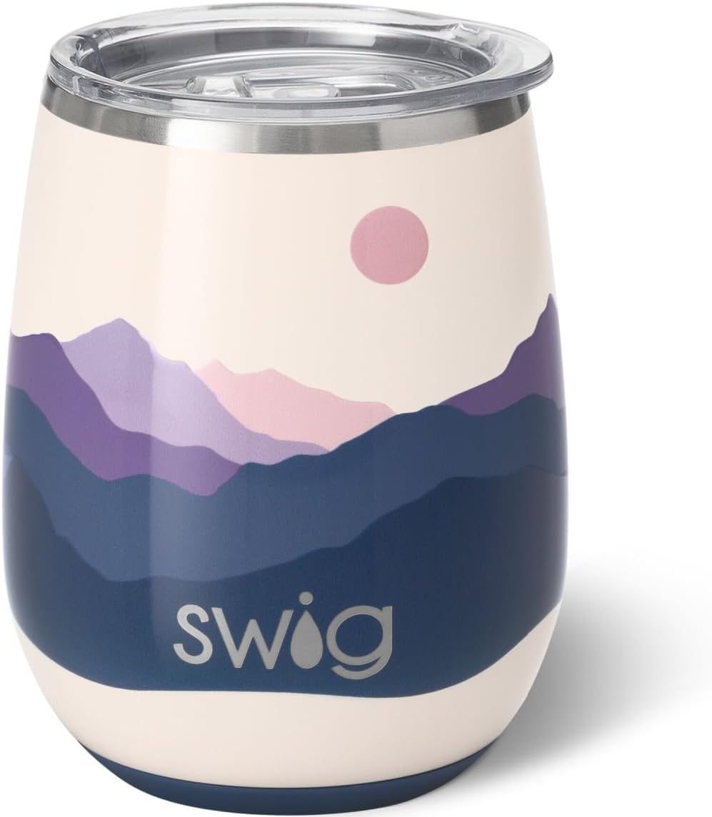 Swig Life 14oz Stemless Wine Cup, Insulated Wine Tumbler with Lid, Stainless Steel Travel Tumbler (Moon Shine)