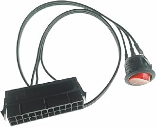 PC Server ATX 24 Pin Female Socket Starter Switch Button Power Cord 18AWG Wire Red Indicator Self-Locking Boat Shape 50cm