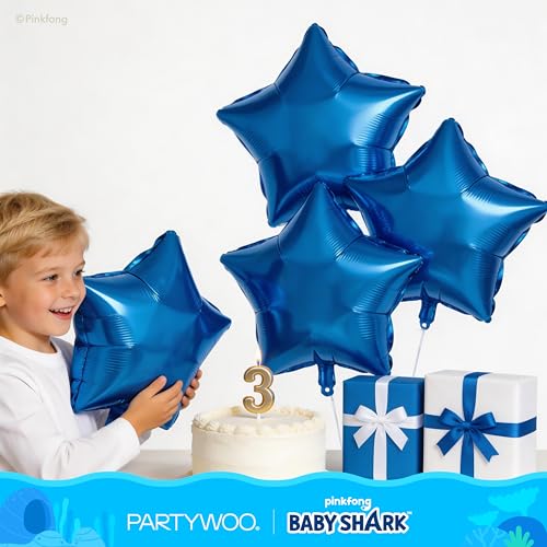 Image of PartyWoo Baby Shark Family Foil Balloons 13pcs Baby Shark Family Blue Round Star Mylar Helium Balloons for Boys and Girls Birthday Decorations Under the Sea Ocean Kids Birthday Party Decorations